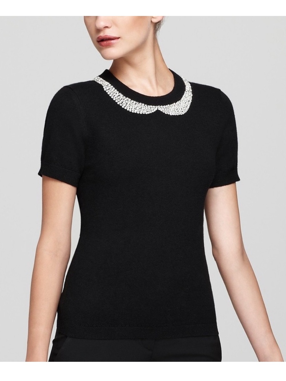 Kate Spade Tippi Wool Jeweled Collar Black Sweater Blouse